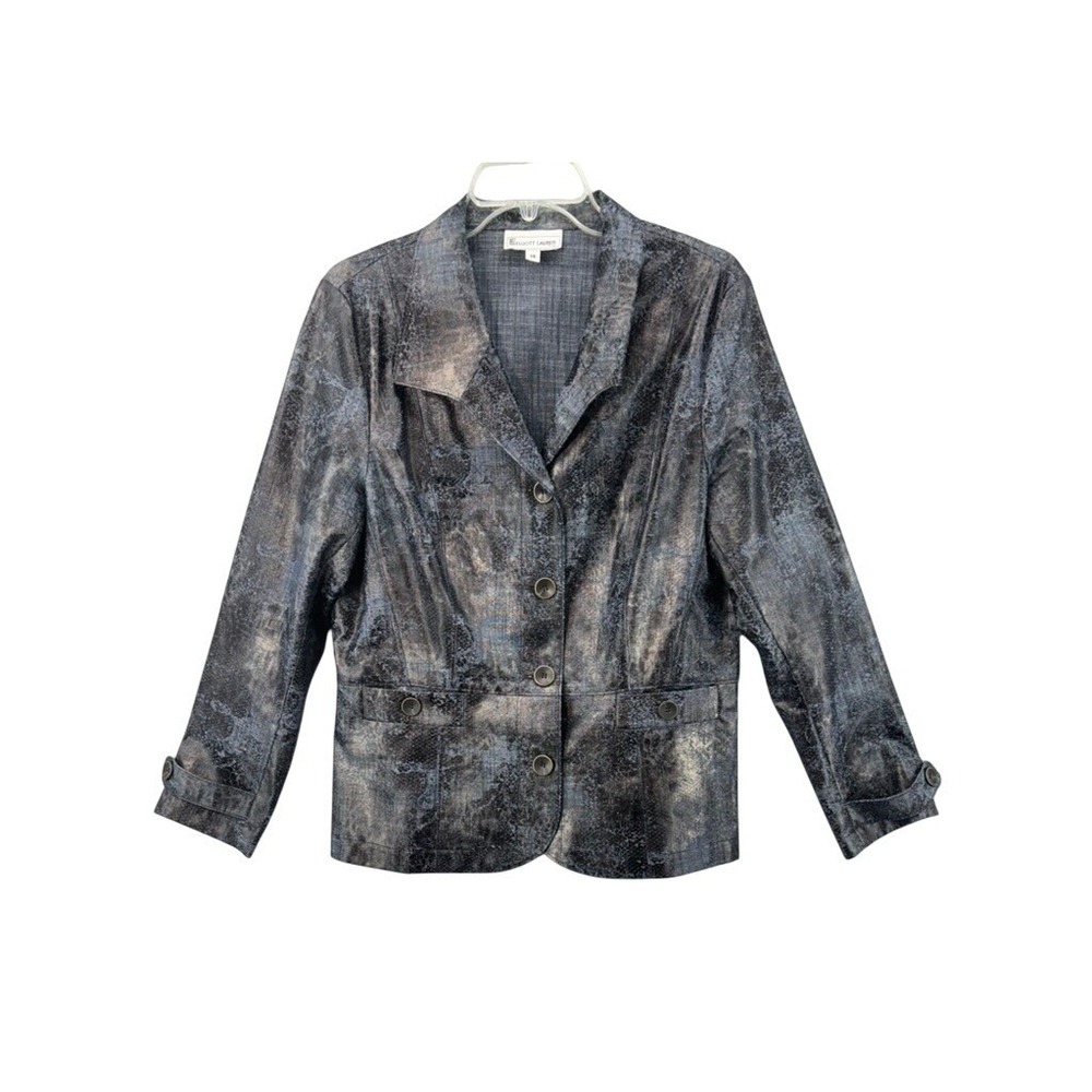Elliott Lauren Blazer Womens 14 Blue Metallic Snakeskin Button